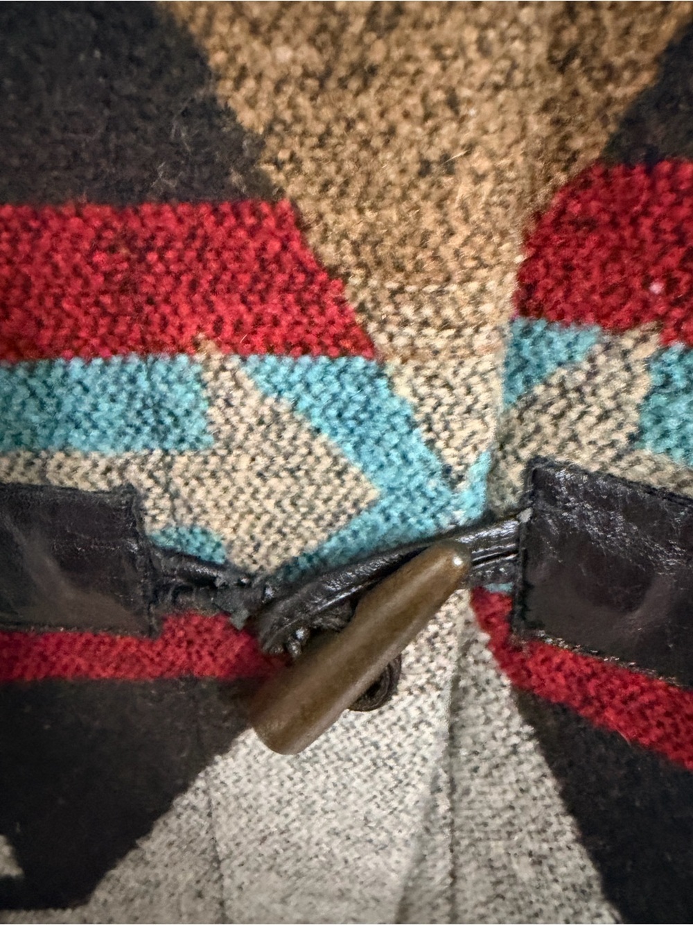 Aztec Wool blend Toggle Jacket with Faux Fur hood. Size: Medium - Picture 8 of 9